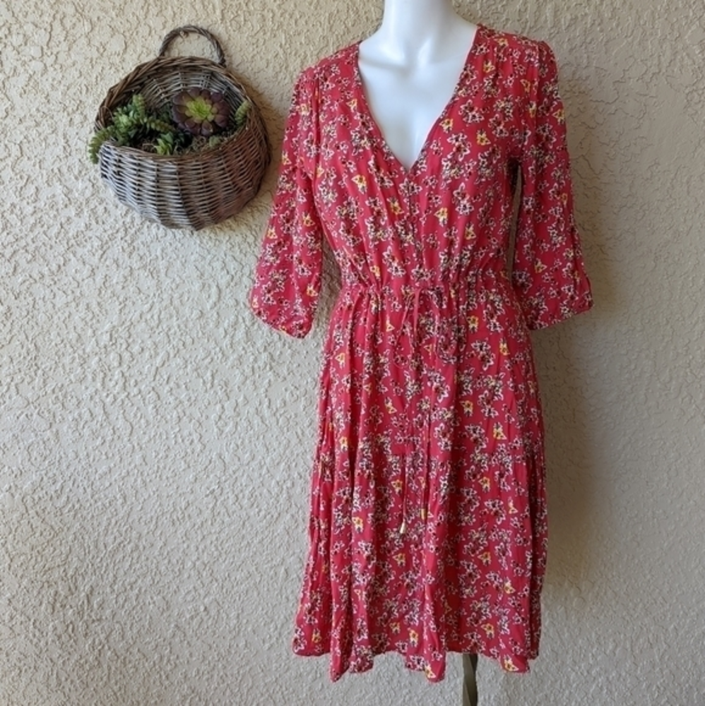 Anthropologie sunday mi amor dress‎ long sleeve v neck  tie back
